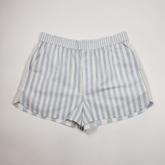 Madewell Cotton Poplin Pull-On Shorts Women's Sz Large Weathered Sky Blue Stripe - Picture 3 of 16